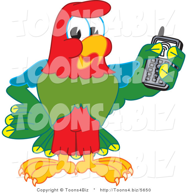 Vector Illustration of a Cartoon Parrot Mascot Holding a Cell Phone