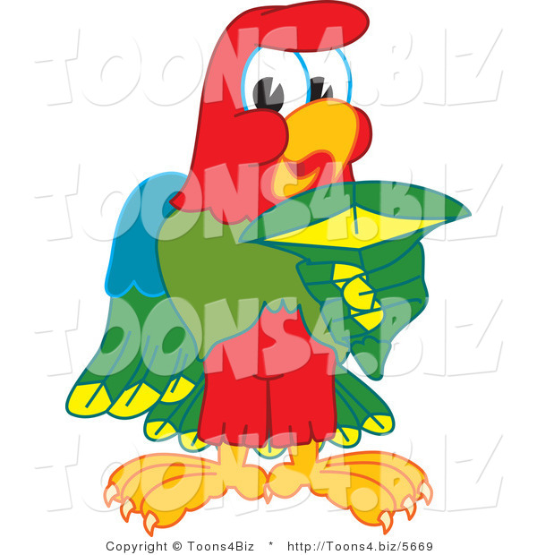 Vector Illustration of a Cartoon Parrot Mascot Holding a Shark Tooth