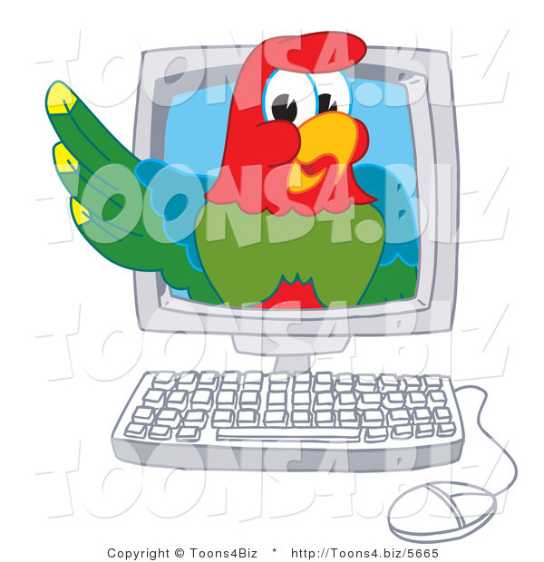 Vector Illustration of a Cartoon Parrot Mascot in a Computer