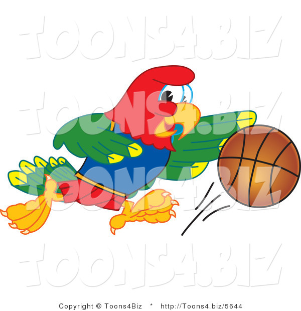 Vector Illustration of a Cartoon Parrot Mascot Playing Basketball