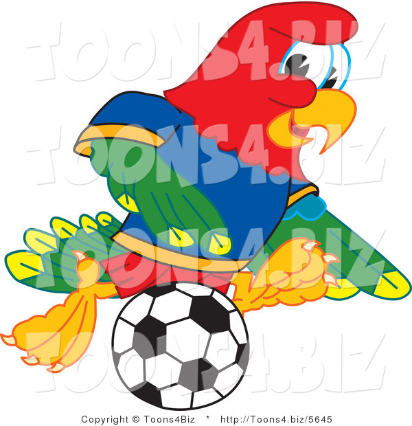 Vector Illustration of a Cartoon Parrot Mascot Playing Soccer
