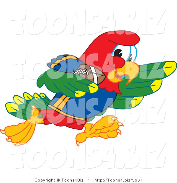 Vector Illustration of a Cartoon Parrot Mascot Running with a Football