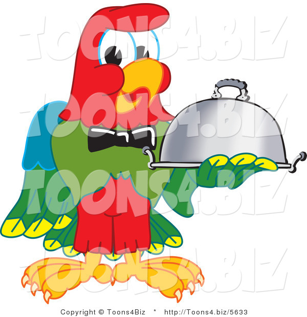 Vector Illustration of a Cartoon Parrot Mascot Serving a Platter