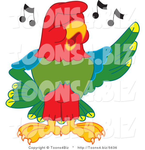 Vector Illustration of a Cartoon Parrot Mascot Singing