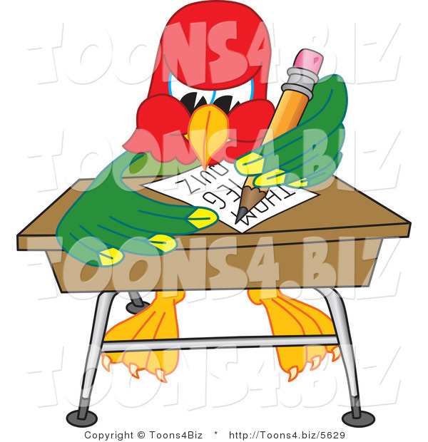 Vector Illustration of a Cartoon Parrot Mascot Taking a Quiz