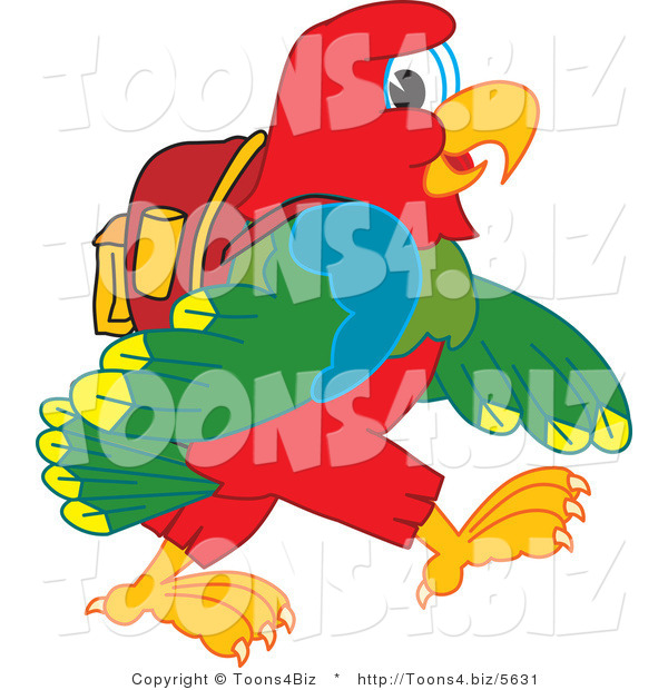 Vector Illustration of a Cartoon Parrot Mascot Walking to School