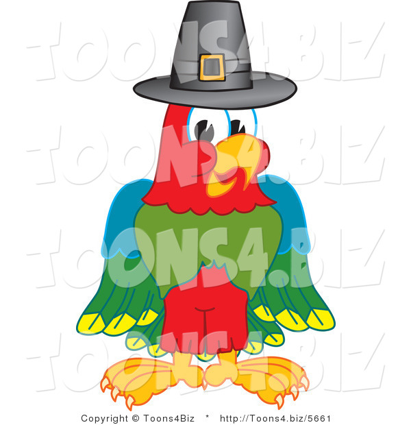 Vector Illustration of a Cartoon Parrot Mascot Wearing a Pilgrim Hat