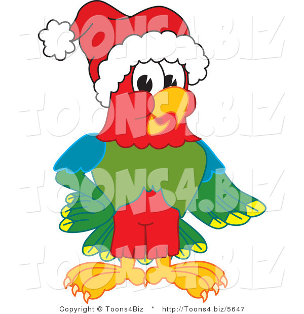 Vector Illustration of a Cartoon Parrot Mascot Wearing a Santa Hat