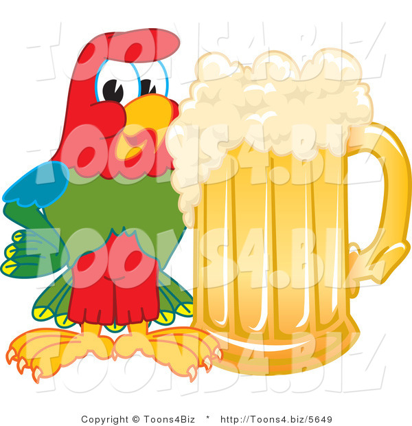 Vector Illustration of a Cartoon Parrot Mascot with a Mug of Beer