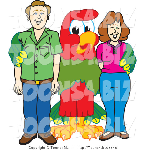 Vector Illustration of a Cartoon Parrot Mascot with Parents
