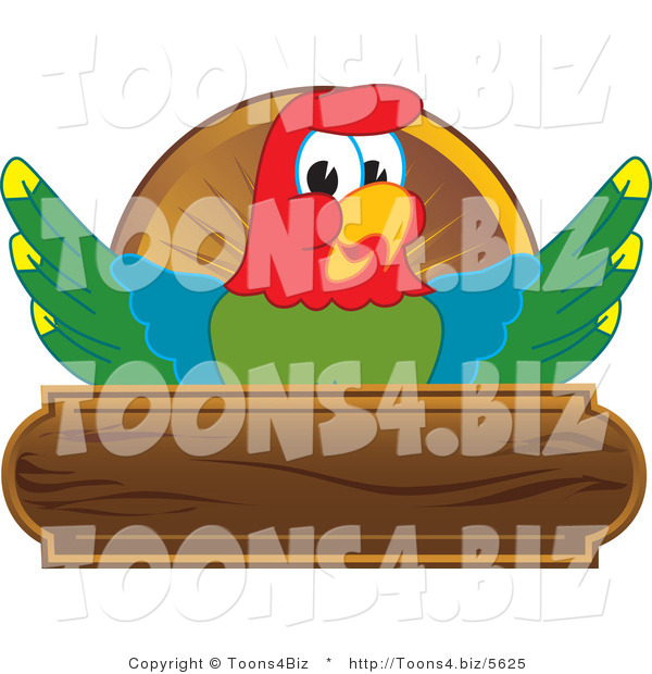 Vector Illustration of a Cartoon Parrot Mascot Wooden Plaque Logo
