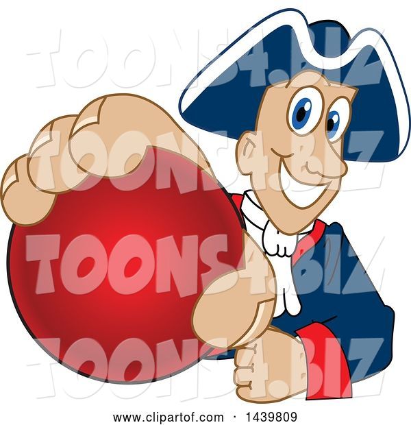 Vector Illustration of a Cartoon Patriot Mascot Grabbing a Red Ball