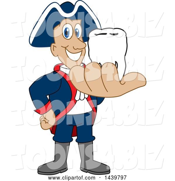 Vector Illustration of a Cartoon Patriot Mascot Holding a Tooth