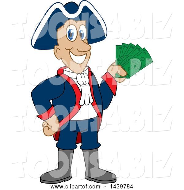 Vector Illustration of a Cartoon Patriot Mascot Holding Cash Money
