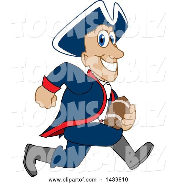Vector Illustration of a Cartoon Patriot Mascot Playing Football