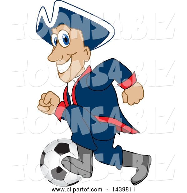 Vector Illustration of a Cartoon Patriot Mascot Playing Soccer