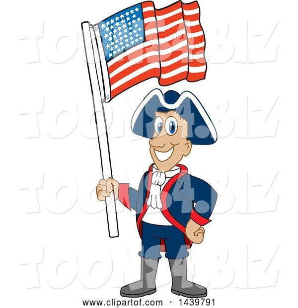 Vector Illustration of a Cartoon Patriot Mascot Waving an American Flag