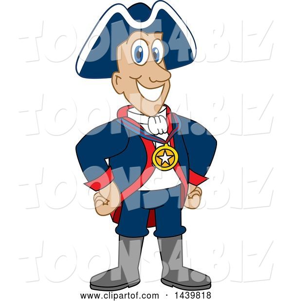 Vector Illustration of a Cartoon Patriot Mascot Wearing a Sports Medal