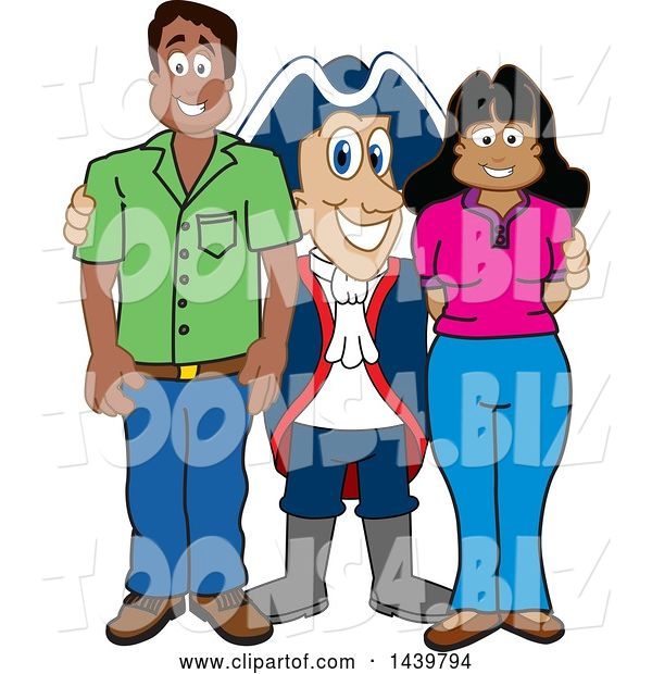 Vector Illustration of a Cartoon Patriot Mascot with Happy Parents or Teachers