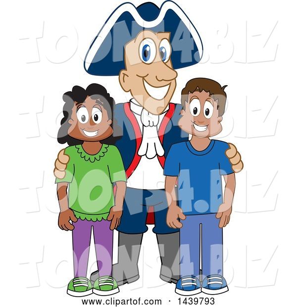 Vector Illustration of a Cartoon Patriot Mascot with Happy Students