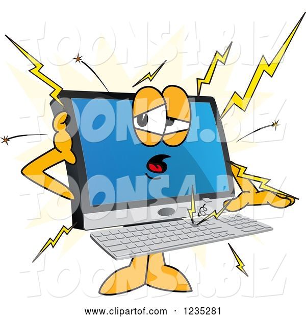 Vector Illustration of a Cartoon PC Computer Mascot Crashing