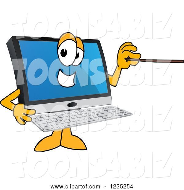 Vector Illustration of a Cartoon PC Computer Mascot Using a Pointer Stick