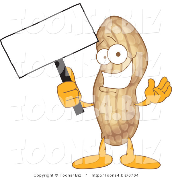 Vector Illustration of a Cartoon Peanut Mascot Holding a Blank Sign