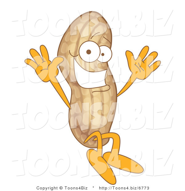 Vector Illustration of a Cartoon Peanut Mascot Jumping