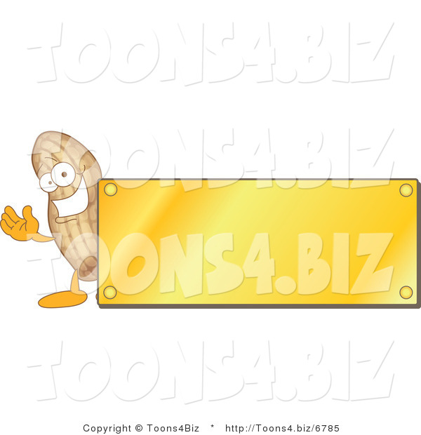 Vector Illustration of a Cartoon Peanut Mascot Logo with a Gold Plaque