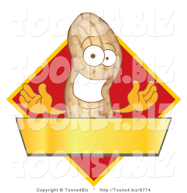 Vector Illustration of a Cartoon Peanut Mascot Logo with a Red Diamond and Gold Banner
