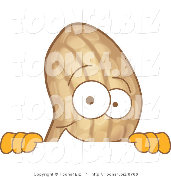 Vector Illustration of a Cartoon Peanut Mascot Looking over a Blank Sign