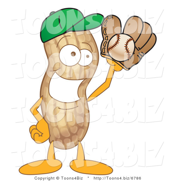 Vector Illustration of a Cartoon Peanut Mascot Playing Baseball
