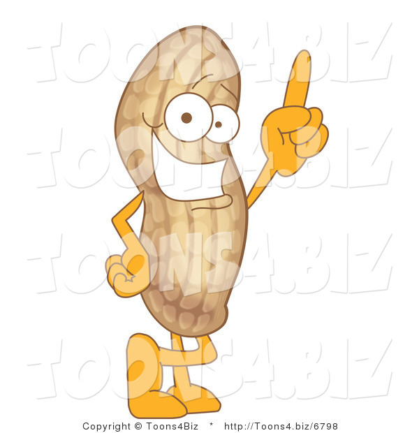 Vector Illustration of a Cartoon Peanut Mascot Pointing Upwards