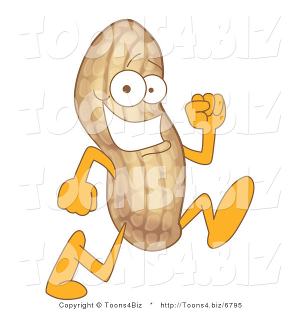 Vector Illustration of a Cartoon Peanut Mascot Running