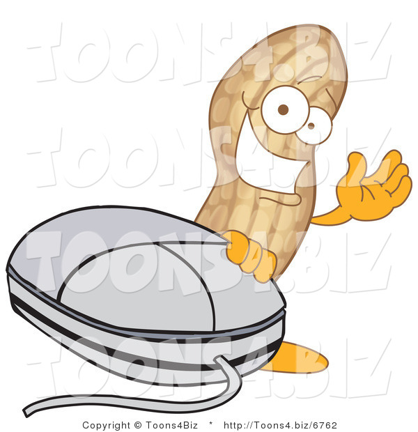 Vector Illustration of a Cartoon Peanut Mascot with a Computer Mouse