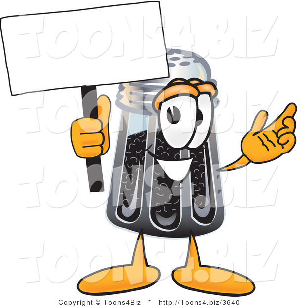 Vector Illustration of a Cartoon Pepper Shaker Mascot Holding a Blank Sign
