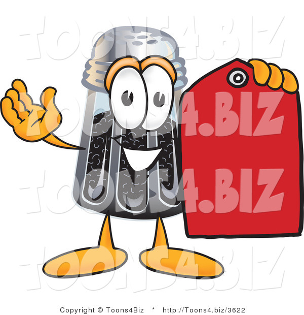 Vector Illustration of a Cartoon Pepper Shaker Mascot Holding a Red Sales Price Tag