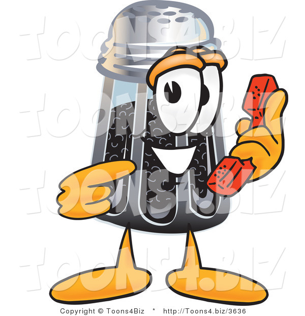 Vector Illustration of a Cartoon Pepper Shaker Mascot Holding a Telephone