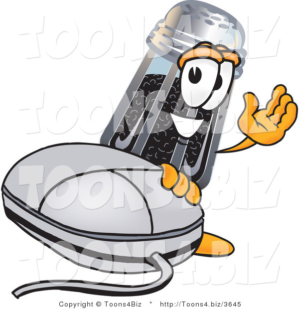 Vector Illustration of a Cartoon Pepper Shaker Mascot with a Computer Mouse
