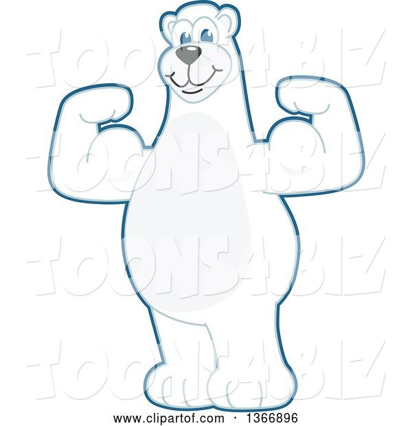 Vector Illustration of a Cartoon Polar Bear School Mascot Flexing His Arm Muscles