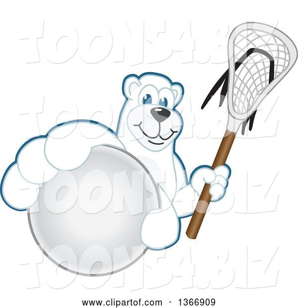 Vector Illustration of a Cartoon Polar Bear School Mascot Grabbing a Ball and Holding a Lacrosse Stick