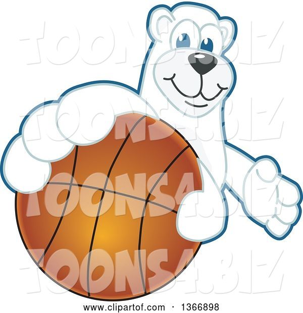 Vector Illustration of a Cartoon Polar Bear School Mascot Grabbing a Basketball