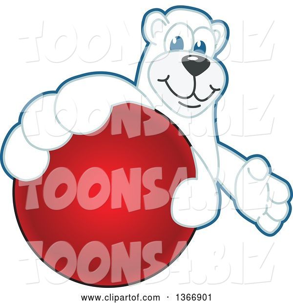 Vector Illustration of a Cartoon Polar Bear School Mascot Grabbing a Dodgeball