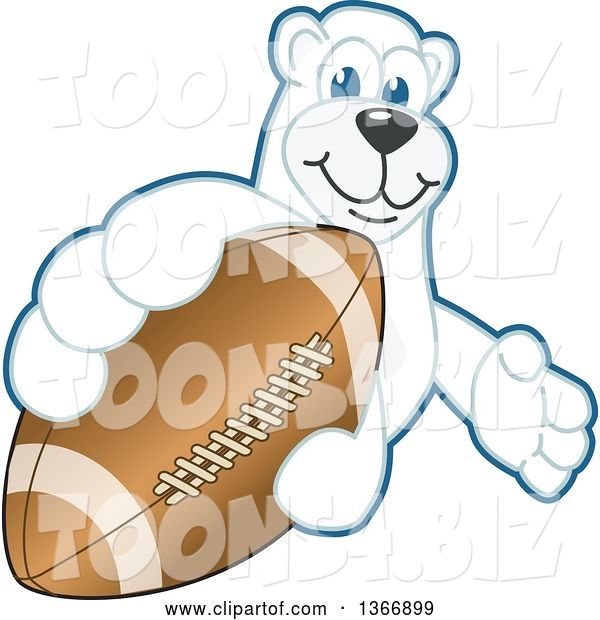 Vector Illustration of a Cartoon Polar Bear School Mascot Grabbing an American Football