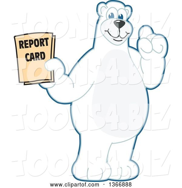 Vector Illustration of a Cartoon Polar Bear School Mascot Holding a Report Card
