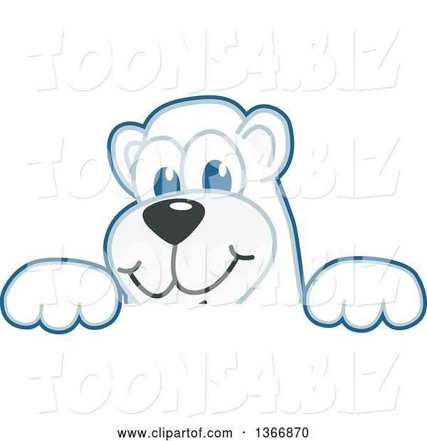 Vector Illustration of a Cartoon Polar Bear School Mascot Looking over a Sign