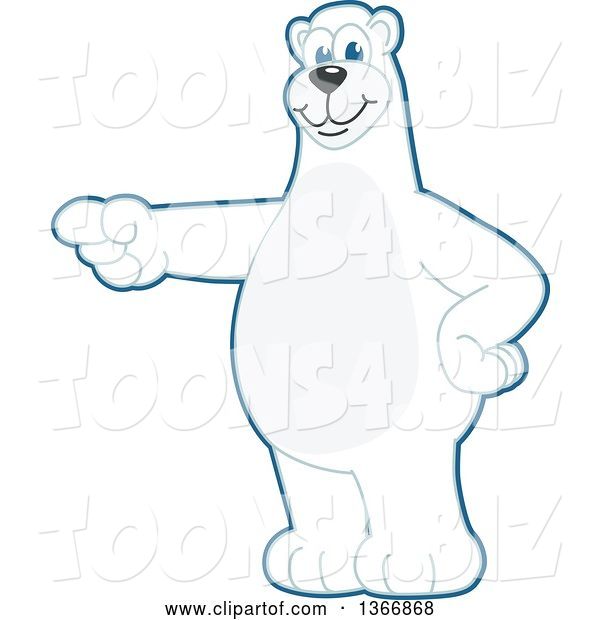 Vector Illustration of a Cartoon Polar Bear School Mascot Pointing