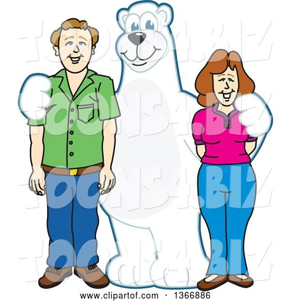 Vector Illustration of a Cartoon Polar Bear School Mascot Posing with Parents of Students