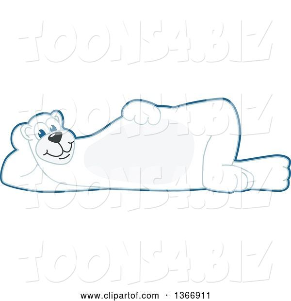 Vector Illustration of a Cartoon Polar Bear School Mascot Resting on His Side
