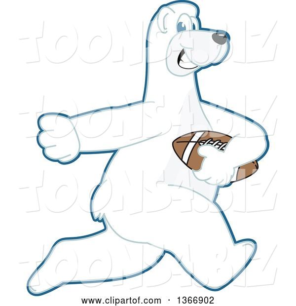 Vector Illustration of a Cartoon Polar Bear School Mascot Running with an American Football